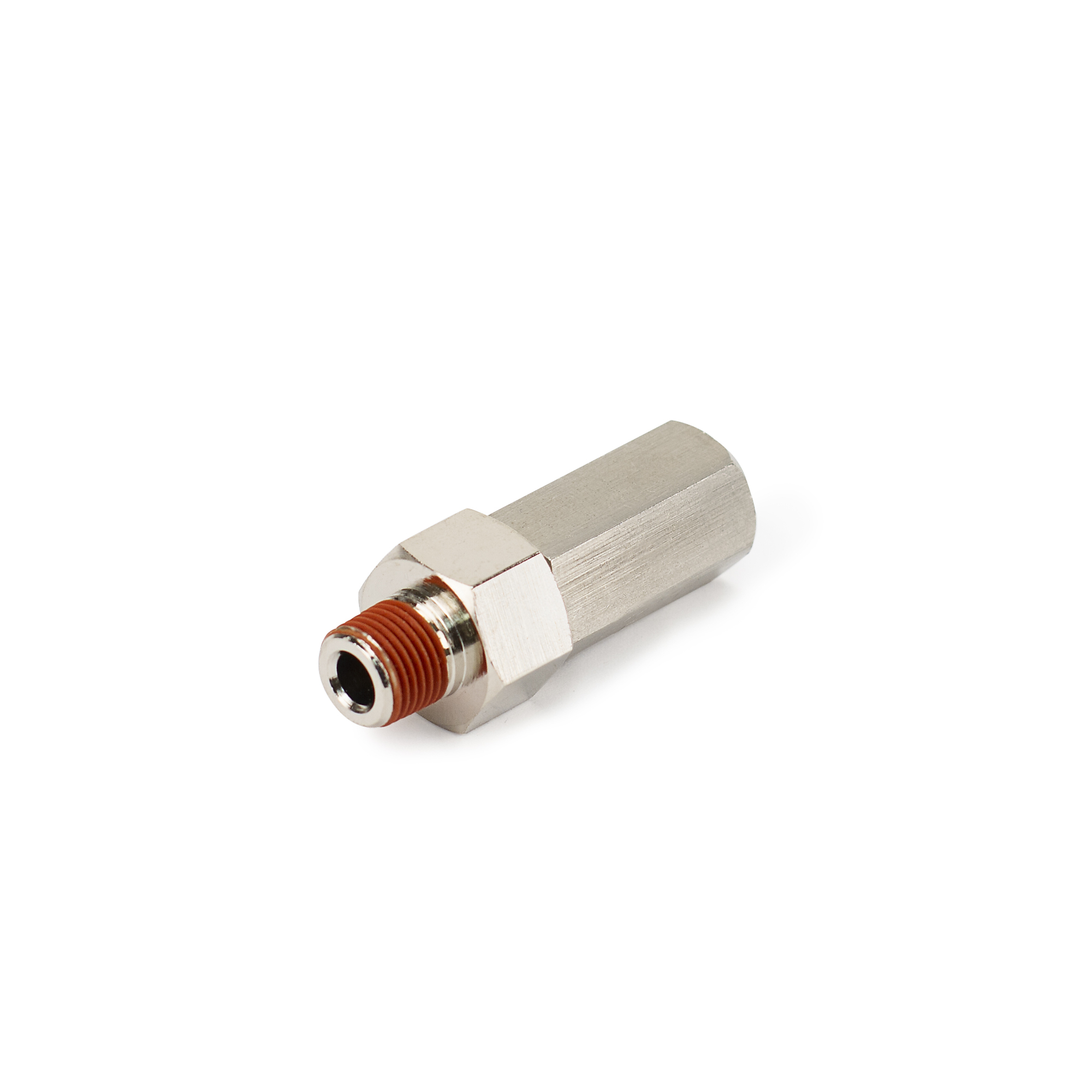 Viair Check Valve - 1/8in. NPT (F) to 1/8in. NPT (M), 16mm O.D., Nickel-Plated Brass, Model# 92825